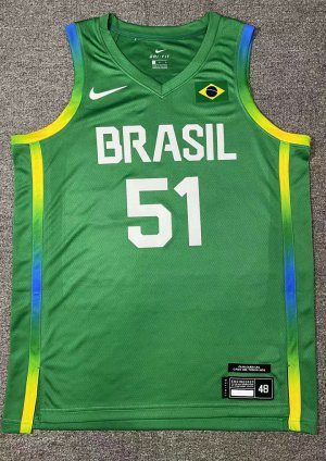 51 Caboclo 2024 Olympics Brazil Team Basketball Jersey Green